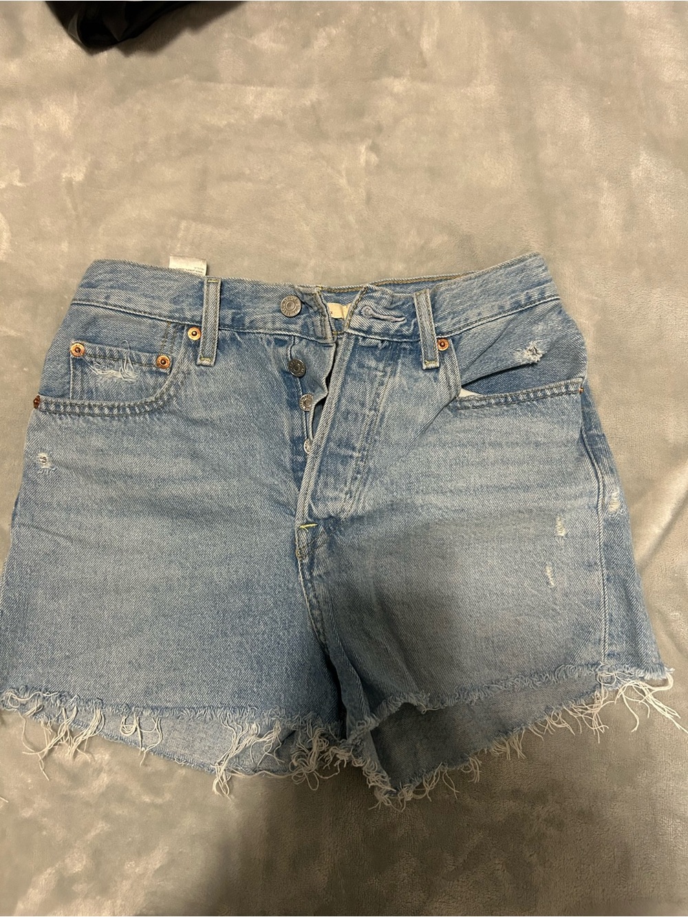 Levi's Light Blue Frayed Hem Denim Shorts